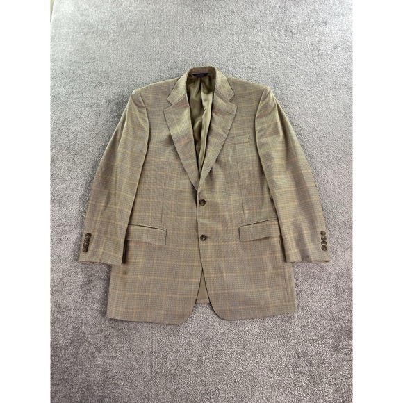 Brooks Brothers Blazer 41 L Beig Silk Wool Windowpane Check Premium E Thomas